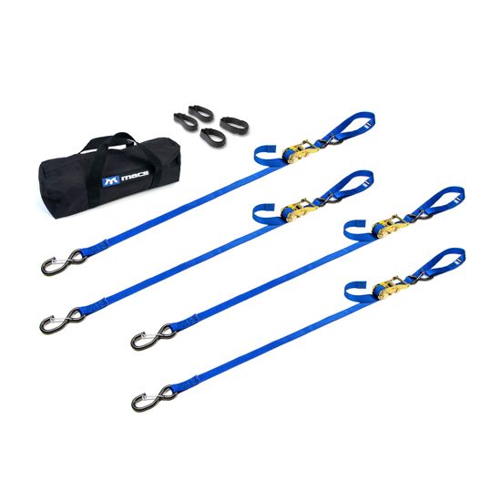510432 1 x 10 Motorcycle Ratchet Tie-Down Pack with Integrated Soft Loops S-Hooks  Keepers - Blue