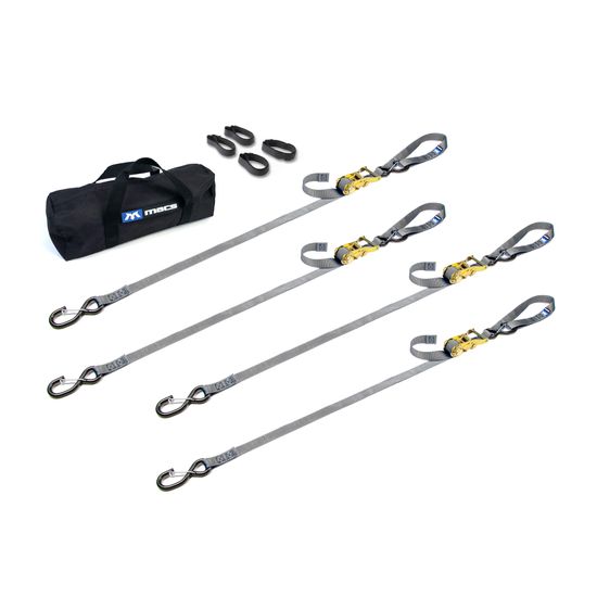 510437 1 x 10 Motorcycle Ratchet Tie-Down Pack with Integrated Soft Loops S-Hooks  Keepers - Silver